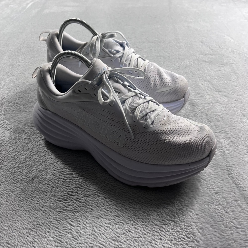 Hoka Bondi 8 Womens 9.5B Running Shoes Triple White Sneakers